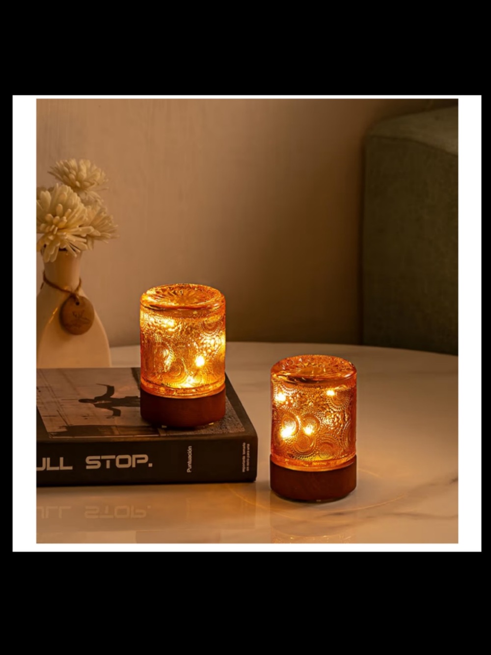 Set of 2 Amber Glass LED Accent Mini Lamps with Timer